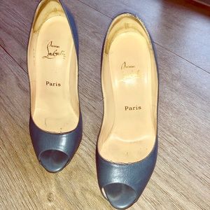 Louboutin blue peep toe high leather stillettos